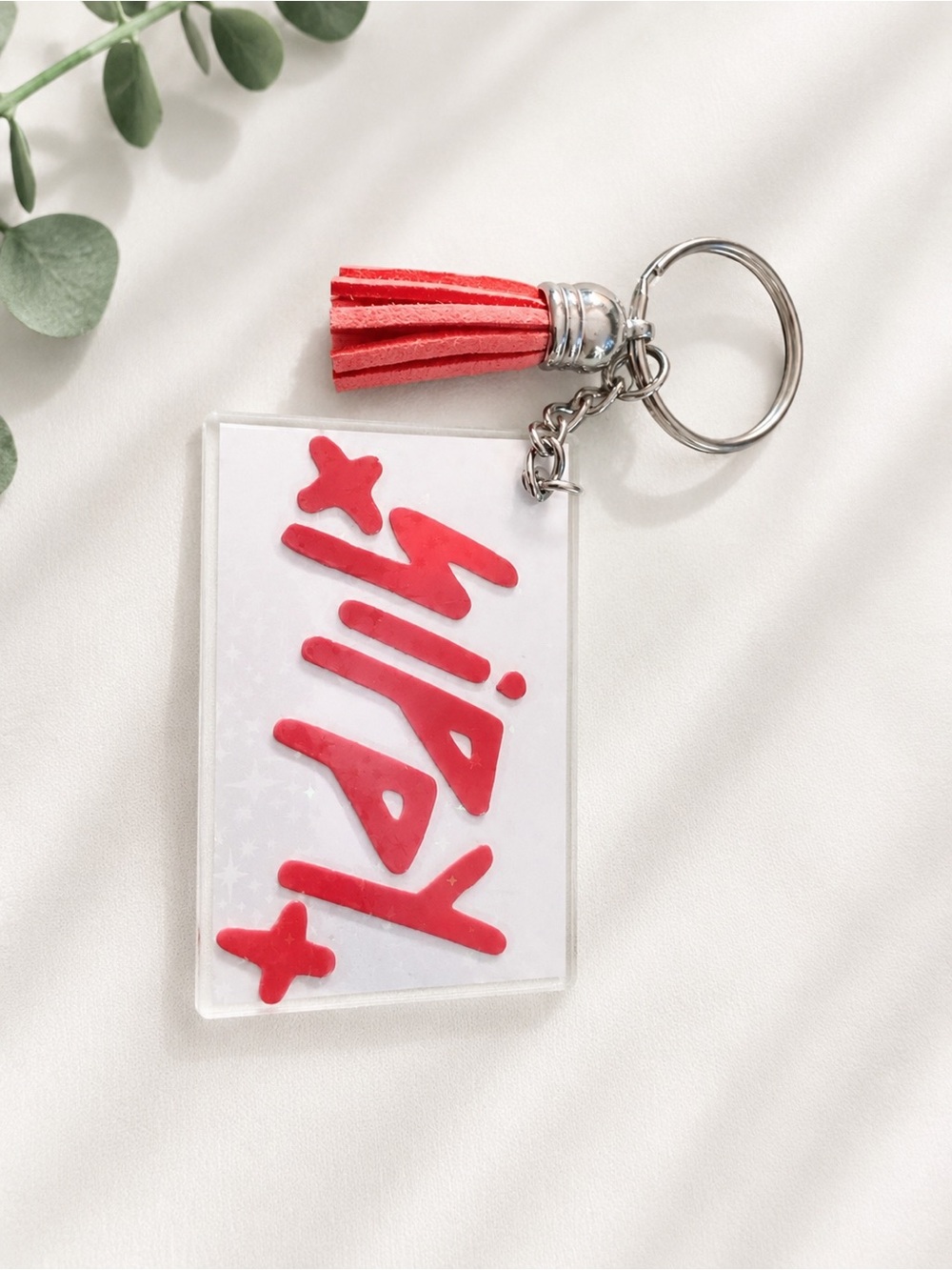 Red Acrylic Rave Keychain with Tassel